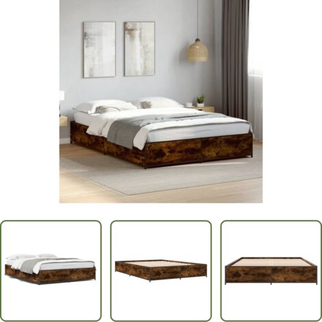 Estructura de cama -  Estructura cama madera ingeniería metal roble ahumado 120x190cm