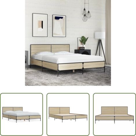 Estructura de cama -  Estructura cama madera ingeniería metal roble Sonoma 120x190 cm