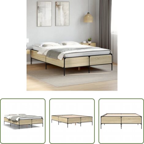 Estructura de cama -  Estructura cama madera ingeniería metal roble Sonoma 120x190 cm