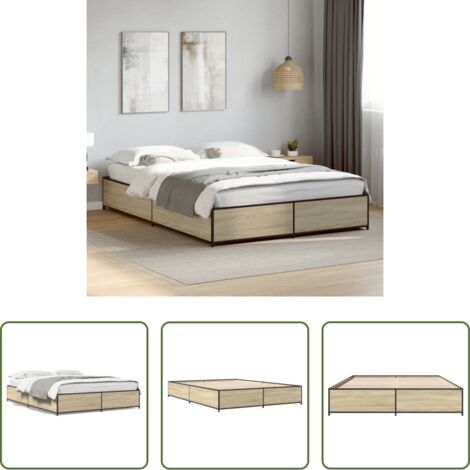Estructura de cama -  Estructura cama madera ingeniería metal roble Sonoma 120x190 cm