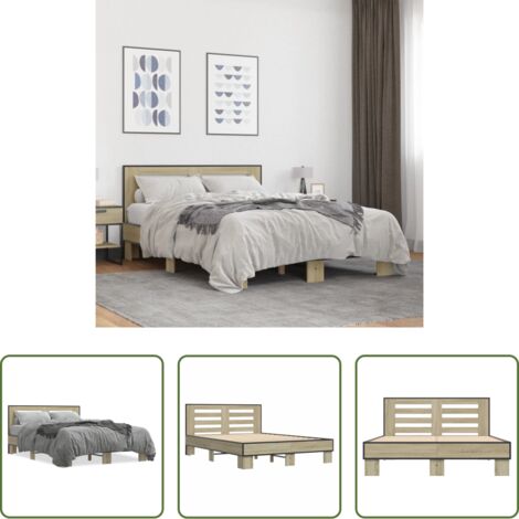 Estructura de cama -  Estructura cama madera ingeniería metal roble Sonoma 120x200 cm