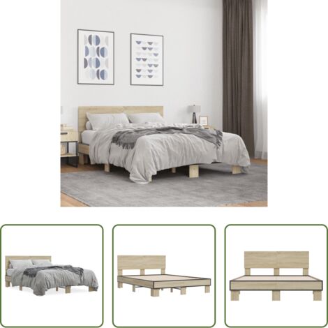 Estructura de cama -  Estructura cama madera ingeniería metal roble Sonoma 120x200 cm