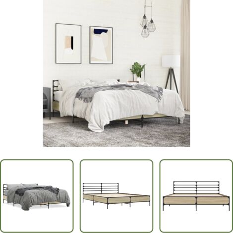 Estructura de cama -  Estructura cama madera ingeniería metal roble Sonoma 160x200 cm