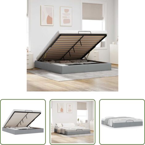 Estructura de cama -  Estructura cama otomana sin colchón tela gris claro 160x200cm