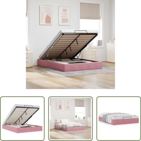 Estructura de cama -  Estructura cama otomana sin colchón terciopelo rosa 140x200 cm