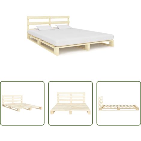 Estructura de cama -  Estructura cama palets sin colchón madera maciza pino 200x200cm