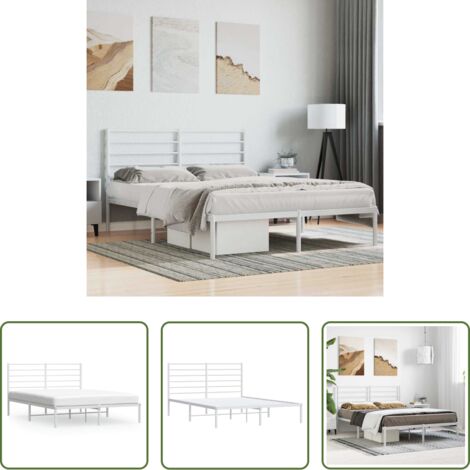 Estructura de cama -  Estructura cama sin colchón con cabecero metal blanco 140x190cm