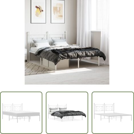 Estructura de cama -  Estructura cama sin colchón con cabecero metal blanco 140x190cm