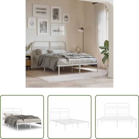 Estructura de cama -  Estructura cama sin colchón con cabecero metal blanco 140x190cm