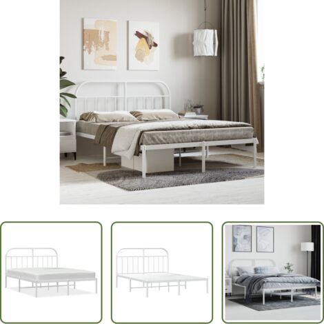 Estructura de cama -  Estructura cama sin colchón con cabecero metal blanco 140x190cm