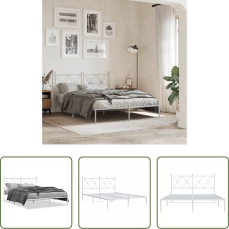 Estructura de cama -  Estructura cama sin colchón con cabecero metal blanco 140x190cm