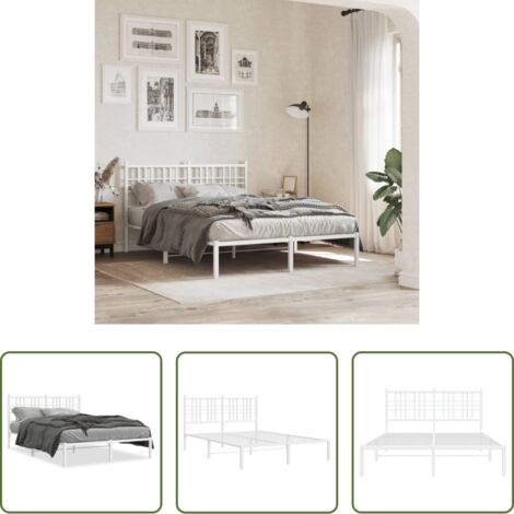 Estructura de cama -  Estructura cama sin colchón con cabecero metal blanco 140x200cm