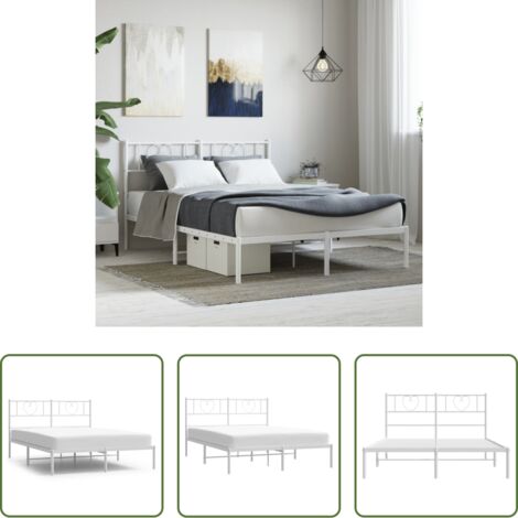 Estructura de cama -  Estructura cama sin colchón con cabecero metal blanco 140x200cm