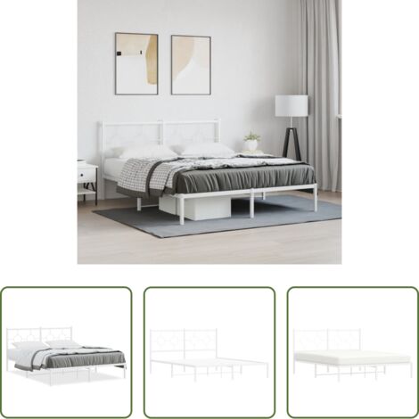 Estructura de cama -  Estructura cama sin colchón con cabecero metal blanco 150x200cm