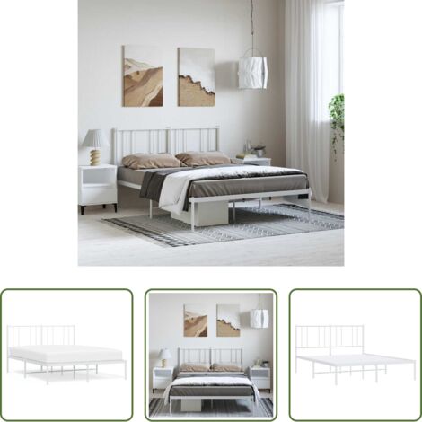 Estructura de cama -  Estructura cama sin colchón con cabecero metal blanco 150x200cm