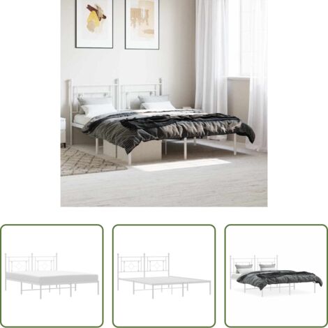 Estructura de cama -  Estructura cama sin colchón con cabecero metal blanco 160x200cm