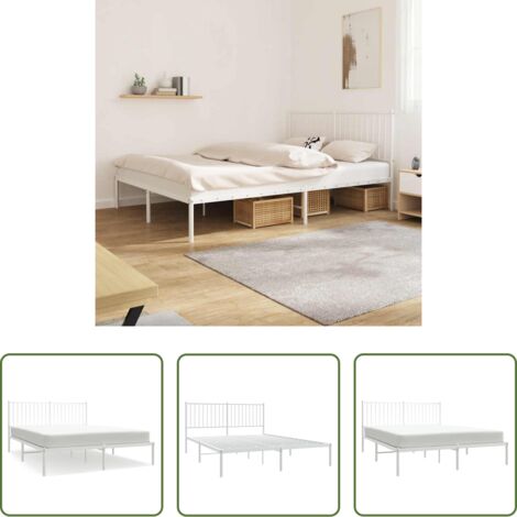 Estructura de cama -  Estructura cama sin colchón con cabecero metal blanco 160x200cm