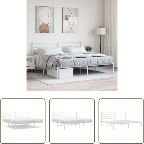 Estructura de cama -  Estructura cama sin colchón con cabecero metal blanco 180x200cm