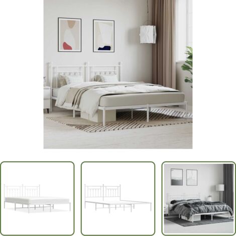 Estructura de cama -  Estructura cama sin colchón con cabecero metal blanco 180x200cm