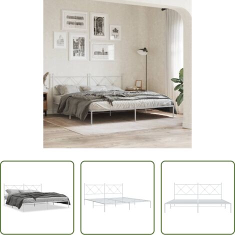 Estructura de cama -  Estructura cama sin colchón con cabecero metal blanco 180x200cm