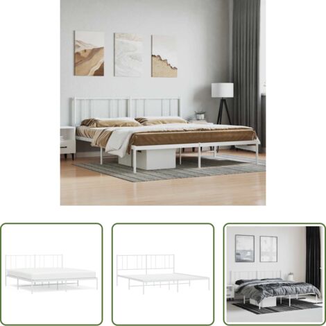 Estructura de cama -  Estructura cama sin colchón con cabecero metal blanco 180x200cm