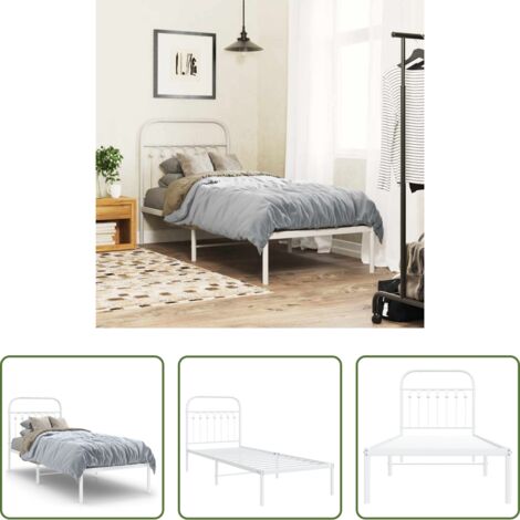 Estructura de cama - Estructura cama sin colchón con cabecero metal blanco 75x190 cm