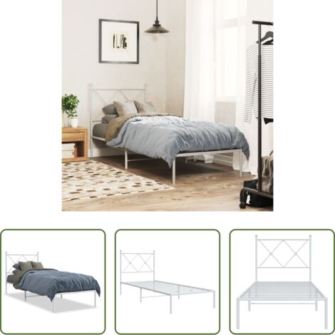 Estructura de cama - Estructura cama sin colchón con cabecero metal blanco 75x190 cm