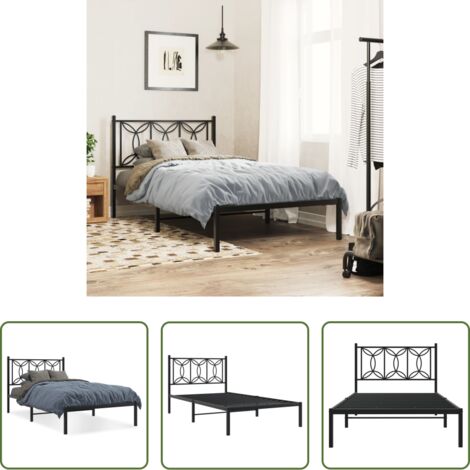 Estructura de cama -  Estructura cama sin colchón con cabecero metal negro 100x200 cm