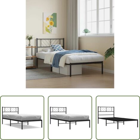 Estructura de cama -  Estructura cama sin colchón con cabecero metal negro 107x203 cm