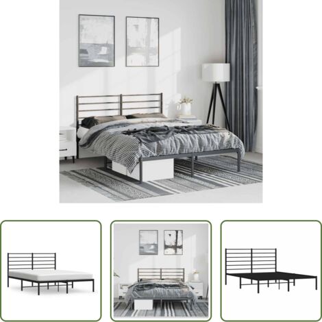 Estructura de cama -  Estructura cama sin colchón con cabecero metal negro 150x200 cm