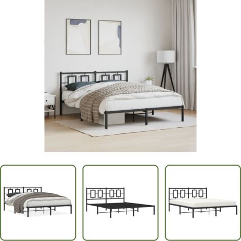 Estructura de cama -  Estructura cama sin colchón con cabecero metal negro 150x200 cm
