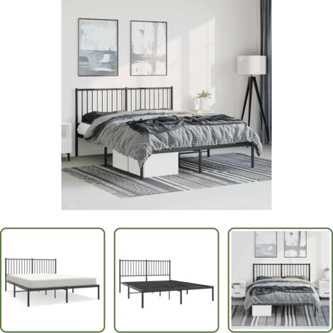 Estructura de cama -  Estructura cama sin colchón con cabecero metal negro 150x200 cm
