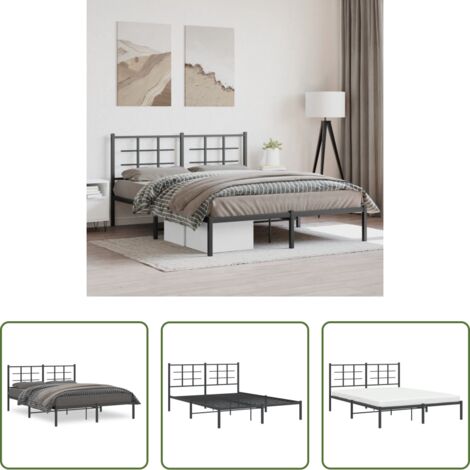 Estructura de cama -  Estructura cama sin colchón con cabecero metal negro 150x200 cm