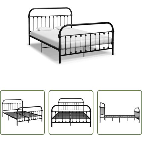 Estructura de cama -  Estructura cama sin colchón con cabecero metal negro 160x200 cm