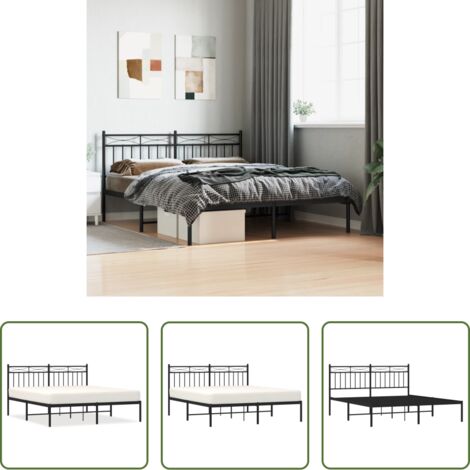 Estructura de cama -  Estructura cama sin colchón con cabecero metal negro 160x200 cm