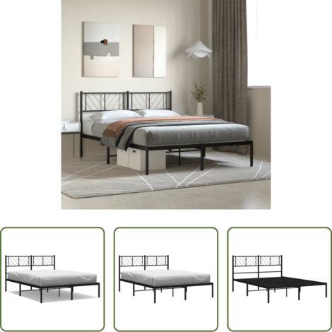 Estructura de cama -  Estructura cama sin colchón con cabecero metal negro 160x200 cm
