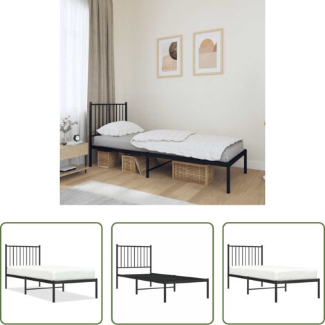 Estructura de cama - Estructura cama sin colchón con cabecero metal negro 75x190 cm