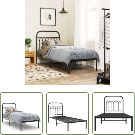Estructura de cama - Estructura cama sin colchón con cabecero metal negro 75x190 cm