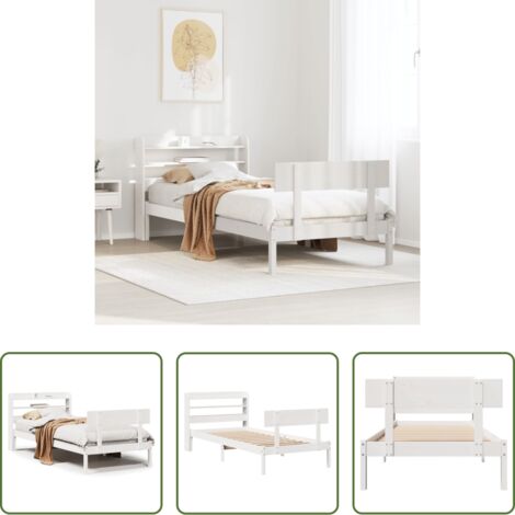 Estructura de cama -  Estructura cama sin colchón madera maciza pino blanca 100x200cm