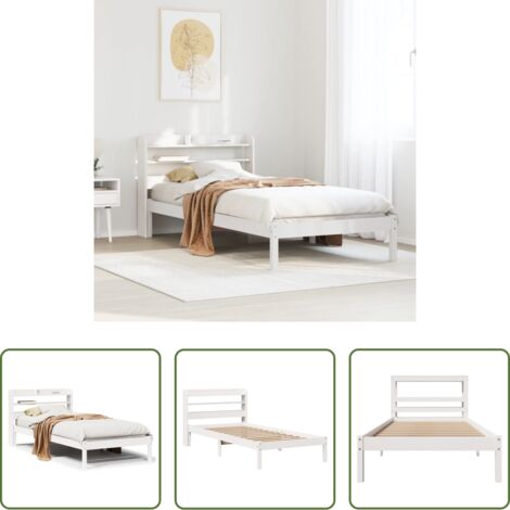 Estructura de cama -  Estructura cama sin colchón madera maciza pino blanca 100x200cm