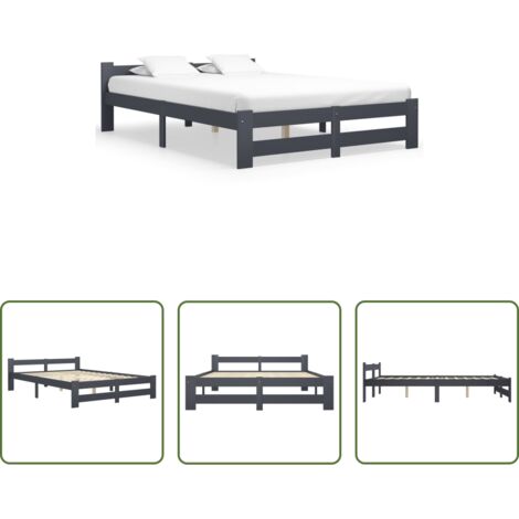 Estructura de cama -  Estructura cama sin colchón madera pino gris oscuro 160x200 cm