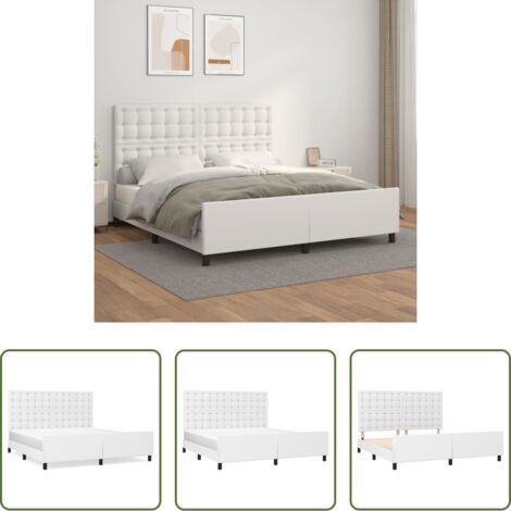 Estructura de cama -  Estructura de cama cabecero cuero sintético blanco 180x200 cm