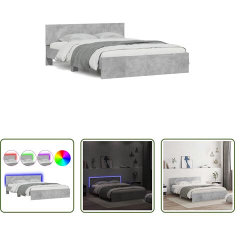 Estructura de cama -  Estructura de cama cabecero y luces LED gris hormigón 150x200cm