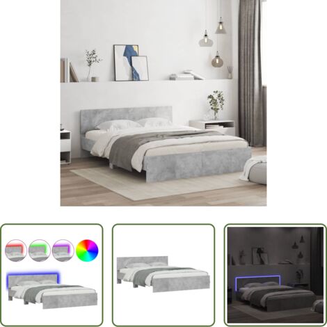 Estructura de cama -  Estructura de cama cabecero y luces LED gris hormigón 160x200cm