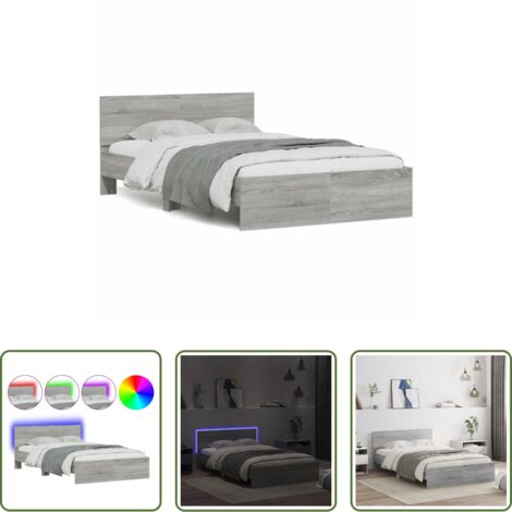 Estructura de cama - Estructura de cama cabecero y luces LED gris Sonoma 135x190 cm