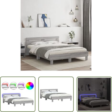 Estructura de cama -  Estructura de cama cabecero y luces LED gris Sonoma 150x200 cm
