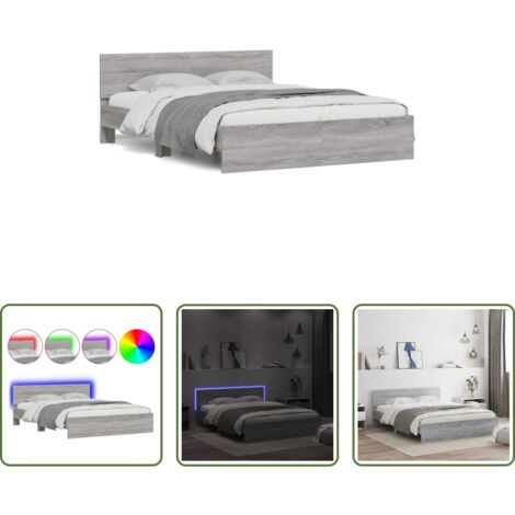Estructura de cama -  Estructura de cama cabecero y luces LED gris Sonoma 150x200 cm