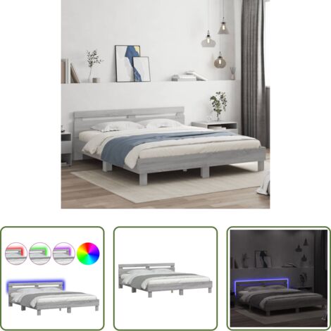 Estructura de cama -  Estructura de cama cabecero y luces LED gris Sonoma 160x200 cm