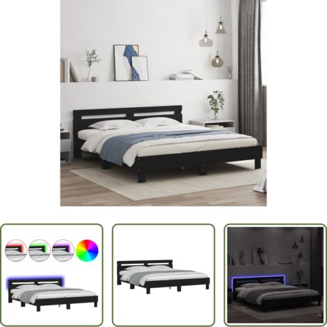 Estructura de cama -  Estructura de cama cabecero y luces LED negra160x200 cm