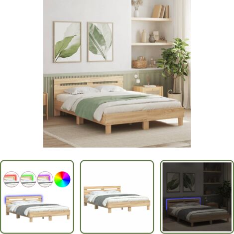 Estructura de cama -  Estructura de cama cabecero y luces LED roble Sonoma 150x200 cm